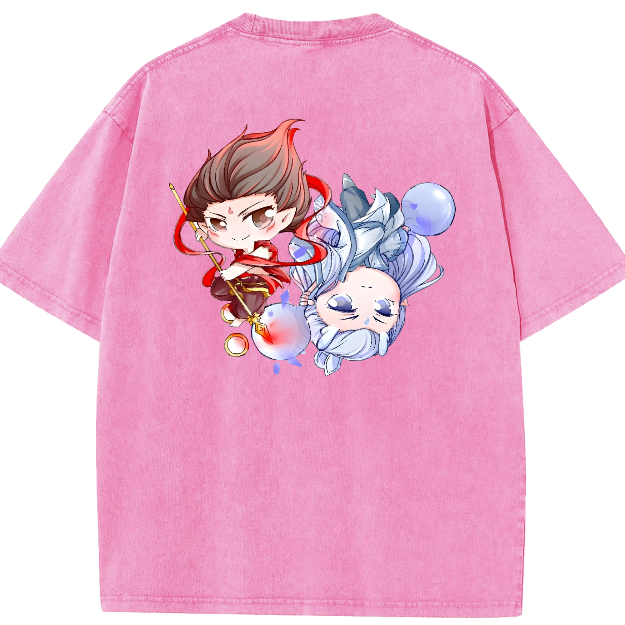 （画像用） Ne Zha 2 ナタ 魔童の大暴れ 綿100% ヴィンテージ風 半袖Tシャツ（背面プリント）